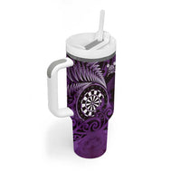 Personalised New Zealand Darts Tumbler With Handle Maori Koru Dartboard Purple Flame