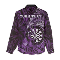 Personalised New Zealand Darts Women Casual Shirt Maori Koru Dartboard Purple Flame