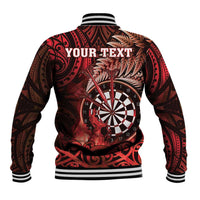 Personalised New Zealand Darts Baseball Jacket Maori Koru Dartboard Red Flame