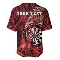 Personalised New Zealand Darts Baseball Jersey Maori Koru Dartboard Red Flame