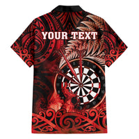 Personalised New Zealand Darts Family Matching Off The Shoulder Long Sleeve Dress and Hawaiian Shirt Maori Koru Dartboard Red Flame LT05 - Polynesian Pride