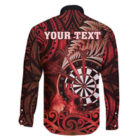 Personalised New Zealand Darts Family Matching Off The Shoulder Long Sleeve Dress and Hawaiian Shirt Maori Koru Dartboard Red Flame LT05 - Polynesian Pride
