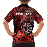 Personalised New Zealand Darts Family Matching Off Shoulder Short Dress and Hawaiian Shirt Maori Koru Dartboard Red Flame