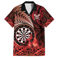 Personalised New Zealand Darts Family Matching Puletasi and Hawaiian Shirt Maori Koru Dartboard Red Flame LT05 Dad's Shirt - Short Sleeve Red - Polynesian Pride