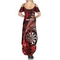 Personalised New Zealand Darts Family Matching Summer Maxi Dress and Hawaiian Shirt Maori Koru Dartboard Red Flame