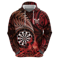 Personalised New Zealand Darts Hoodie Maori Koru Dartboard Red Flame