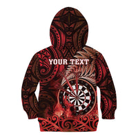 Personalised New Zealand Darts Kid Hoodie Maori Koru Dartboard Red Flame