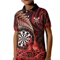 Personalised New Zealand Darts Kid Polo Shirt Maori Koru Dartboard Red Flame