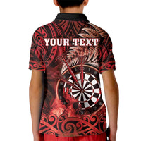 Personalised New Zealand Darts Kid Polo Shirt Maori Koru Dartboard Red Flame