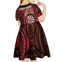 Personalised New Zealand Darts Kid Short Sleeve Dress Maori Koru Dartboard Red Flame