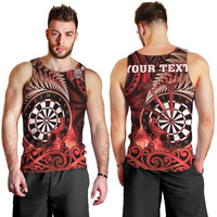 Personalised New Zealand Darts Men Tank Top Maori Koru Dartboard Red Flame