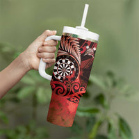 Personalised New Zealand Darts Tumbler With Handle Maori Koru Dartboard Red Flame
