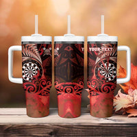 Personalised New Zealand Darts Tumbler With Handle Maori Koru Dartboard Red Flame