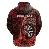 Personalised New Zealand Darts Zip Hoodie Maori Koru Dartboard Red Flame