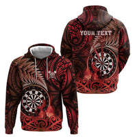Personalised New Zealand Darts Zip Hoodie Maori Koru Dartboard Red Flame