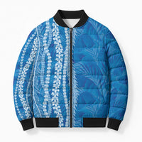 Hawaii Prince Kuhio Bomber Puffer Jacket Blue Hawaiian Lau Maia With Leis