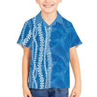 Hawaii Prince Kuhio Family Matching Off Shoulder Short Dress and Hawaiian Shirt Blue Hawaiian Lau Maia With Leis LT05 Son's Shirt Blue - Polynesian Pride