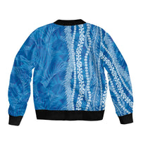 Hawaii Prince Kuhio Sleeve Zip Bomber Jacket Blue Hawaiian Lau Maia With Leis
