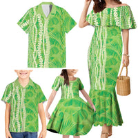 Hawaii Prince Kuhio Family Matching Mermaid Dress and Hawaiian Shirt Lime Green Hawaiian Lau Maia With Leis LT05 - Polynesian Pride