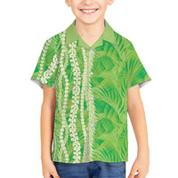 Hawaii Prince Kuhio Family Matching Summer Maxi Dress and Hawaiian Shirt Lime Green Hawaiian Lau Maia With Leis LT05 Son's Shirt Green - Polynesian Pride