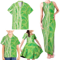 Hawaii Prince Kuhio Family Matching Tank Maxi Dress and Hawaiian Shirt Lime Green Hawaiian Lau Maia With Leis LT05 - Polynesian Pride