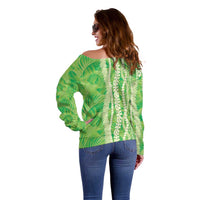Hawaii Prince Kuhio Off Shoulder Sweater Lime Green Hawaiian Lau Maia With Leis