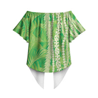 Hawaii Prince Kuhio Off Shoulder Wrap Waist Top Lime Green Hawaiian Lau Maia With Leis LT05 - Polynesian Pride