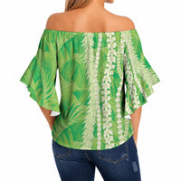 Hawaii Prince Kuhio Off Shoulder Wrap Waist Top Lime Green Hawaiian Lau Maia With Leis LT05 - Polynesian Pride
