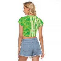 Hawaii Prince Kuhio Raglan Cropped T Shirt Lime Green Hawaiian Lau Maia With Leis