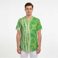 Hawaii Prince Kuhio Scrub Top Lime Green Hawaiian Lau Maia With Leis