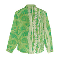Hawaii Prince Kuhio Women Casual Shirt Lime Green Hawaiian Lau Maia With Leis