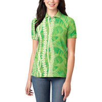 Hawaii Prince Kuhio Women Polo Shirt Lime Green Hawaiian Lau Maia With Leis