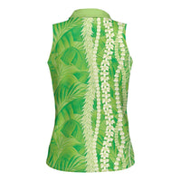 Hawaii Prince Kuhio Women Sleeveless Polo Shirt Lime Green Hawaiian Lau Maia With Leis