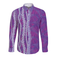 Hawaii Prince Kuhio Long Sleeve Button Shirt Violet Hawaiian Lau Maia With Leis