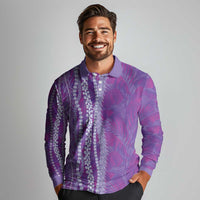Hawaii Prince Kuhio Long Sleeve Polo Shirt Violet Hawaiian Lau Maia With Leis