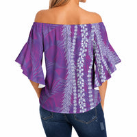 Hawaii Prince Kuhio Off Shoulder Wrap Waist Top Violet Hawaiian Lau Maia With Leis LT05 - Polynesian Pride