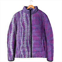 Hawaii Prince Kuhio Padded Jacket Violet Hawaiian Lau Maia With Leis
