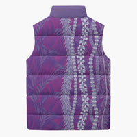 Hawaii Prince Kuhio Sleeveless Puffer Jacket Violet Hawaiian Lau Maia With Leis