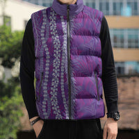 Hawaii Prince Kuhio Sleeveless Puffer Jacket Violet Hawaiian Lau Maia With Leis
