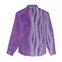 Hawaii Prince Kuhio Women Casual Shirt Violet Hawaiian Lau Maia With Leis