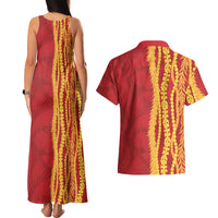 Hawaii Prince Kuhio Couples Matching Tank Maxi Dress and Hawaiian Shirt Red Hawaiian Lau Maia With Leis LT05 - Polynesian Pride