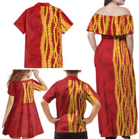 Hawaii Prince Kuhio Family Matching Off Shoulder Maxi Dress and Hawaiian Shirt Red Hawaiian Lau Maia With Leis LT05 - Polynesian Pride