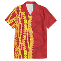 Hawaii Prince Kuhio Family Matching Summer Maxi Dress and Hawaiian Shirt Red Hawaiian Lau Maia With Leis LT05 Dad's Shirt - Short Sleeve Red - Polynesian Pride