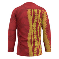 Hawaii Prince Kuhio Hockey Jersey Red Hawaiian Lau Maia With Leis