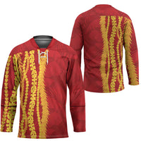 Hawaii Prince Kuhio Hockey Jersey Red Hawaiian Lau Maia With Leis