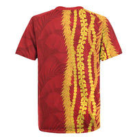 Hawaii Prince Kuhio Rugby Jersey Red Hawaiian Lau Maia With Leis