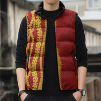 Hawaii Prince Kuhio Sleeveless Puffer Jacket Red Hawaiian Lau Maia With Leis
