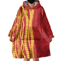 Hawaii Prince Kuhio Wearable Blanket Hoodie Red Hawaiian Lau Maia With Leis