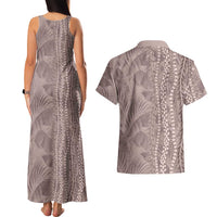 Hawaii Prince Kuhio Couples Matching Tank Maxi Dress and Hawaiian Shirt Mocha Hawaiian Lau Maia With Leis LT05 - Polynesian Pride