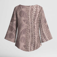 Hawaii Prince Kuhio Kimono Sleeve Blouse Mocha Hawaiian Lau Maia With Leis
